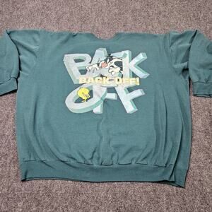 Vintage Sylvester Tweety Sweatshirt 22/24 3XL Green Back Off Made In USA 90s